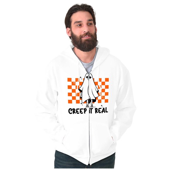 Halloween Spooky Ghost Creep It Real Unisex Fleece Graphic Zip Up Hoodie Brisco Brands 5X