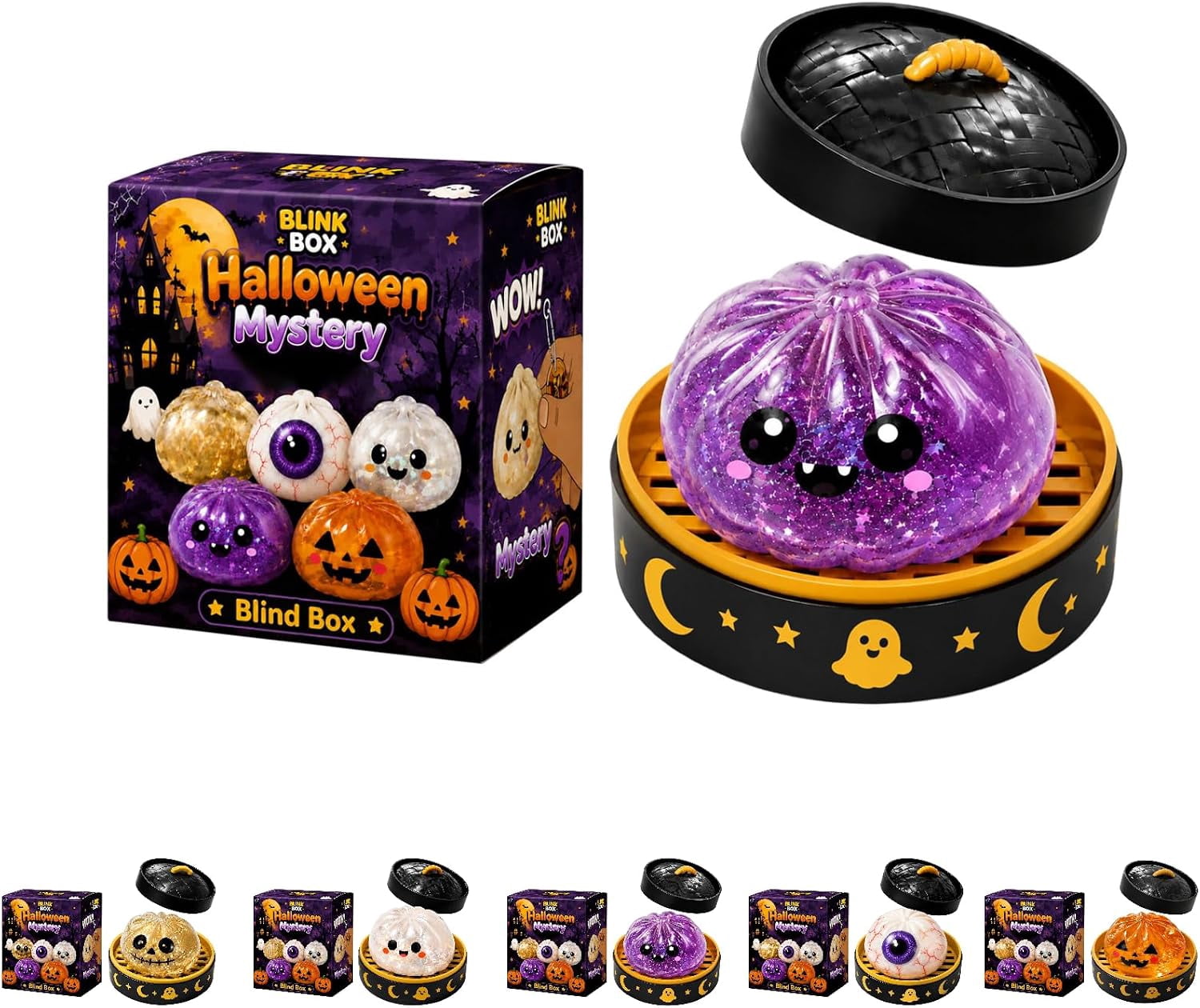 Halloween Spooky Ghost Dumpling, Dumplings Squishy with Steamer Stress Balls Stress Relief Fidget Sensory for Holiday & Birthday Gifts