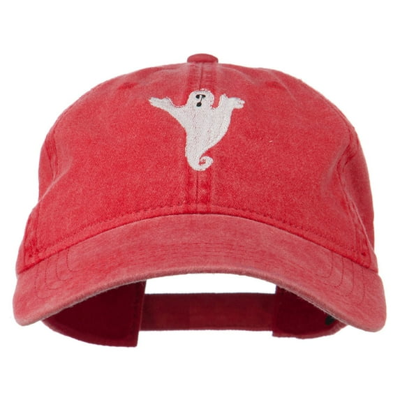 Halloween Spooky Ghost Embroidered Washed Dyed Cap - Red OSFM
