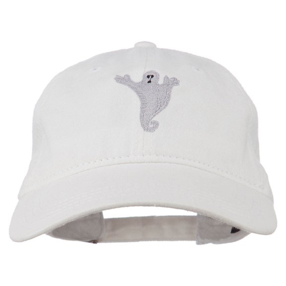 Halloween Spooky Ghost Embroidered Washed Dyed Cap - White OSFM