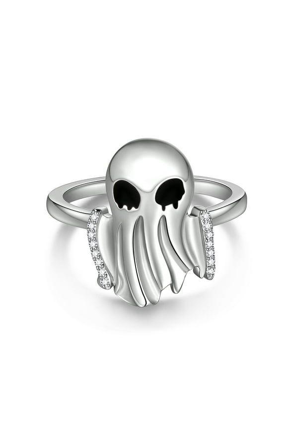 Halloween Spooky Ghost Open Finger Ring,Fasjewly Silver Plated Cute Ghost Halloween Band Ring Cosplay Party Jewerlry Gifts for Women Men