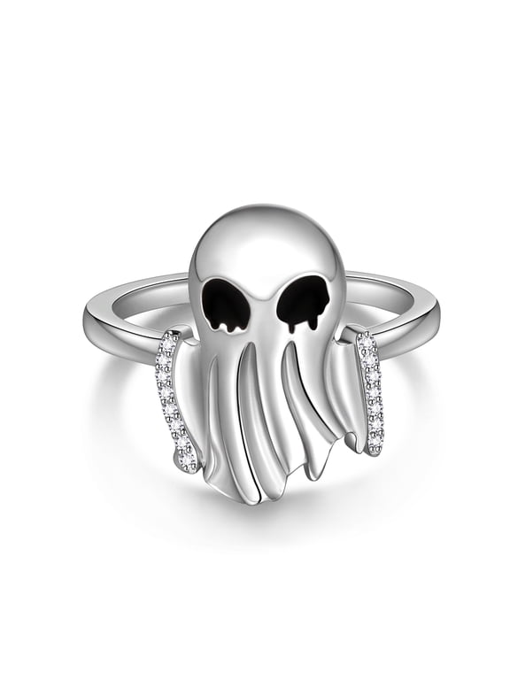 Halloween Spooky Ghost Open Finger Ring,Fasjewly Silver Plated Cute Ghost Halloween Band Ring Cosplay Party Jewerlry Gifts for Women Men