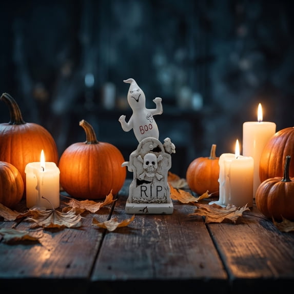 Halloween Spooky Ghost Skeleton Figurine, White-c Resin Ghost Statue with Seated Skeleton Ghost Skull, Mini Ghost Decor for Halloween Decorations, Indoor Tabletop Home Decor