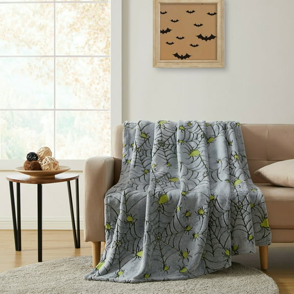 Halloween Spooky Glow In The Dark Spider Webs Ultra Soft & Plush Oversized Throw Blanket