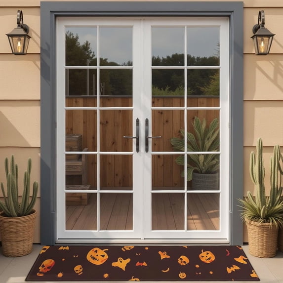 Halloween Spooky Icons on Dark Pattern Door Rugs,Washable Non Slip Door Mats Indoor,Decorative Door Mats,Entry Mat Indoor for Entrance,Bedroom,Kitchen,Bathroom,16"x47"