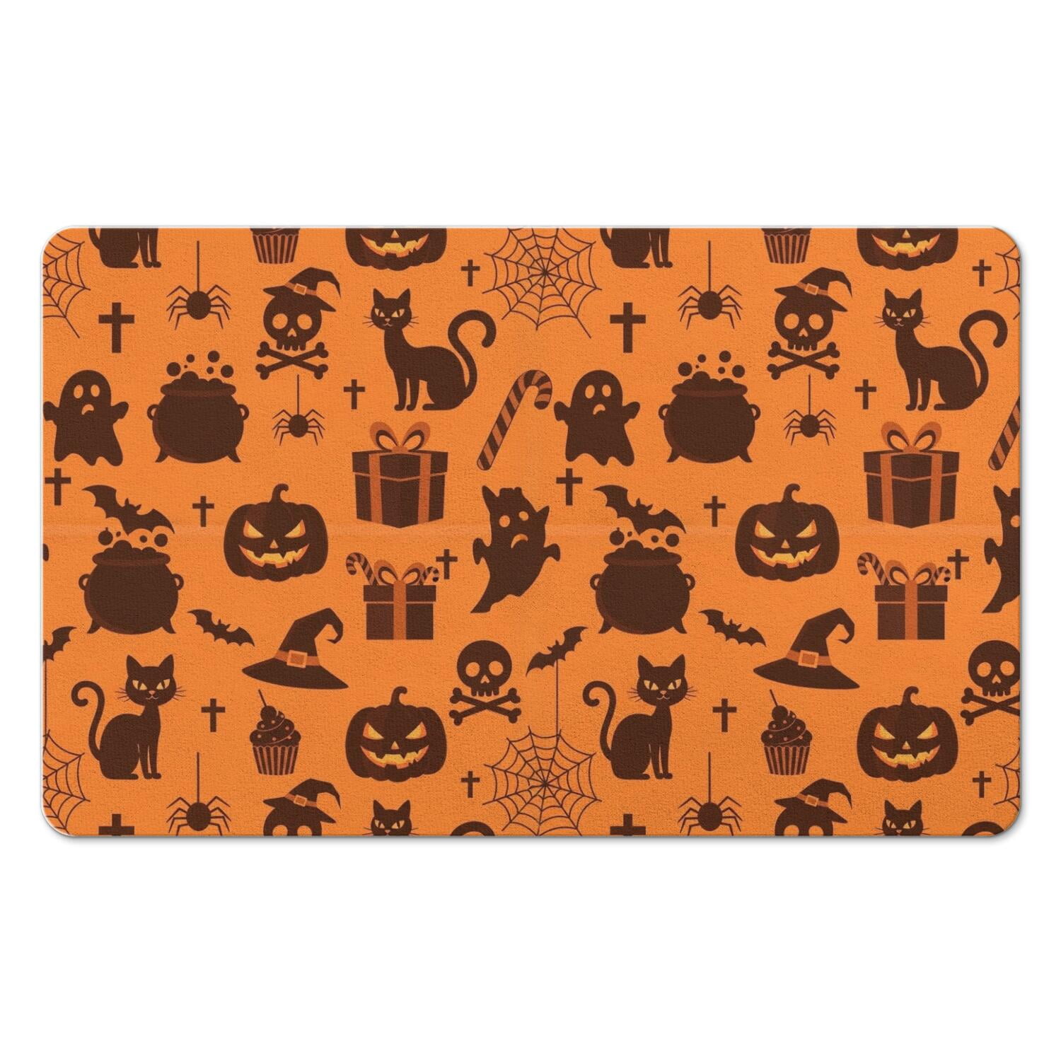 Halloween Spooky Icons Pattern Diatomite Bath Mat, Stone Bath Rug with ...