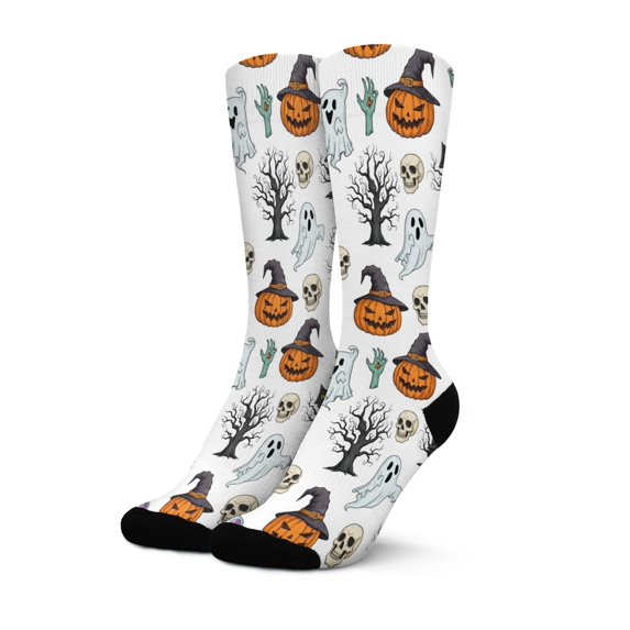 Halloween Spooky Icons Pattern Women's Crew Socks, Mid-calf Polyester ...