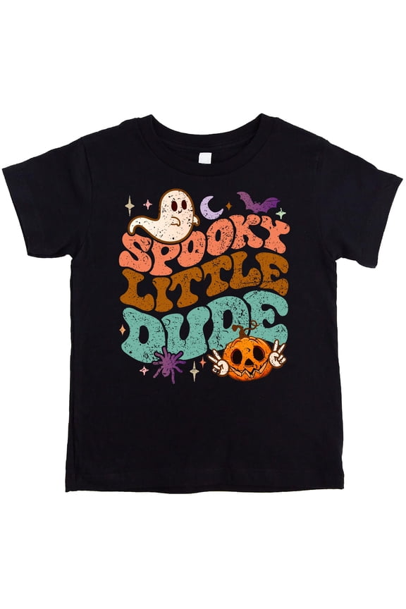 Halloween Spooky Little Dude Shirt for Baby and Toddler Youth Groovy Boys Black Shirt 12 Months