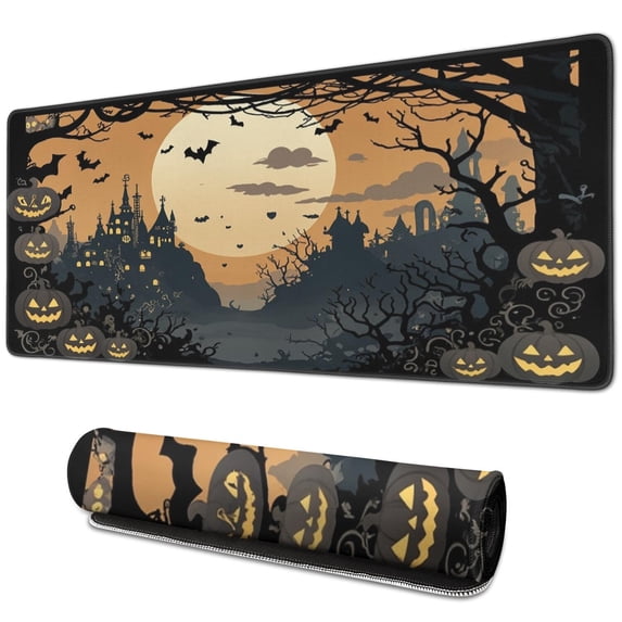 Halloween Spooky Mouse Pad,Happy Halloween Pumpkin Large Gaming Mouse Pad Smooth Surface Mouse Pad for Gaming Gift (31.5x11.8in)