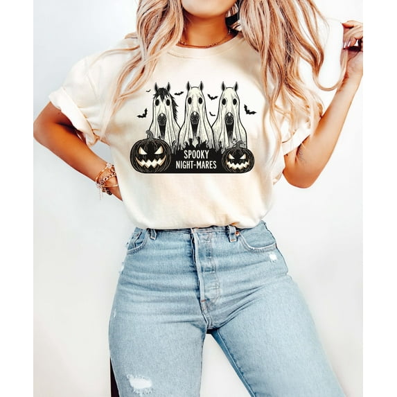 Halloween Spooky Night Mares Horse Sweatshirt, Ghost Horse Shirt, Spooky Horse Shirt, Cowgirl Horse Shirt, Cowboy Western Halloween Shirt