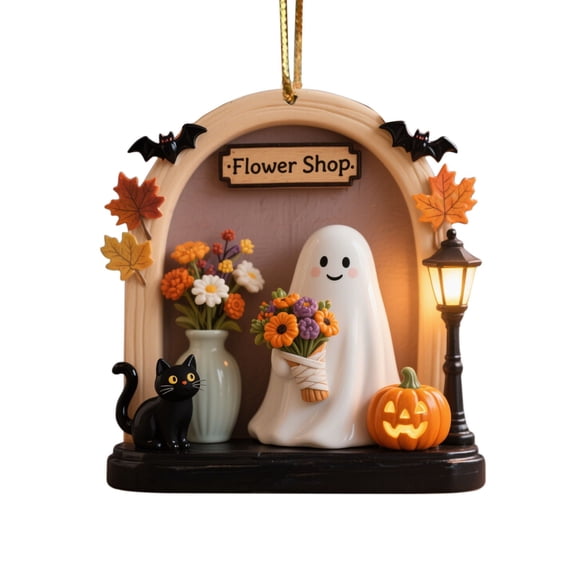 Halloween Spooky Ornament, 2D Halloween Tree Cute Ghost-Themed Reading Ornament, Ghost Hanging Ornaments Decorative for Holiday Party Craft Supplies Indoor Home Decor 3.15 Inch