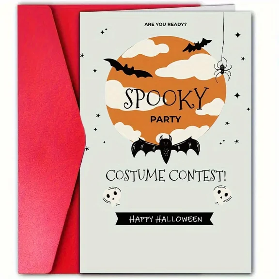 Halloween Spooky Party Costume Contest Invitation Card Fun Halloween Theme Includes Red Envelope Perfect for Costume Party Celebrations