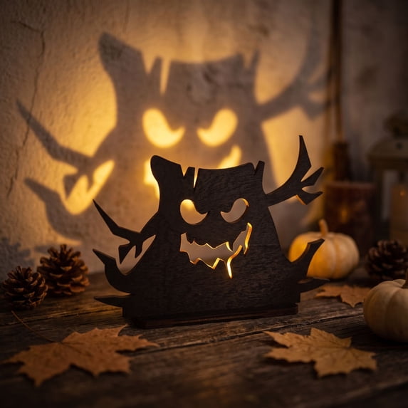 Halloween Spooky Projection Candle Holders, Black Metal Cutout Silhouette Tealight Stand with Haunting Patterns, Tabletop Decor for Mantel Shelf Halloween Party Gift
