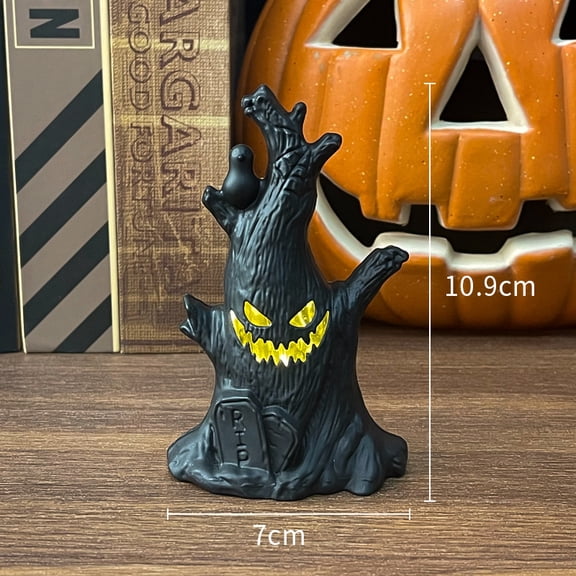 Halloween Spooky Pumpkin Ghost Tree Stump Desktop Ornaments and Creepy Ghost Bedroom Scenes for Home Decor