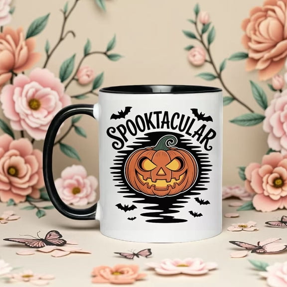 Halloween Spooky Pumpkin Lantern Ceramic Coffee Mug, Jack O' Lantern Pattern, 11oz & 15oz Sizes, Heat Resistant Dishwasher Safe Cup, Novelty Holiday Gift for Loved Ones, Festive Drinkware for Hallowe