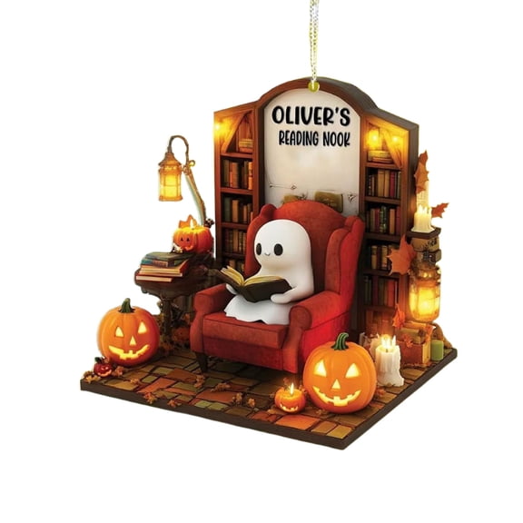 Halloween Spooky Reading Hanging Decoration Friendly Ghost Home Decor Holiday Halloween Tree Ornament with Pumpkin Lantern Black Cat