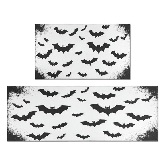 Halloween Spooky Scary Bat Kitchen Mats Sets Of 2 Kitchen Rugs and Mats for Cooking Outdoor-Non Skid Washable Floor Mats Retro Rugs (17x47in+30x17in)