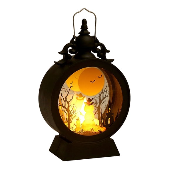 Halloween Spooky Scene Lighted Decoration, Vintage Style Tabletop Halloween Light, Battery Operated LED Lantern with Metal Handle, Durable Plastic Frame for Indoor and Covered Outdoor Use