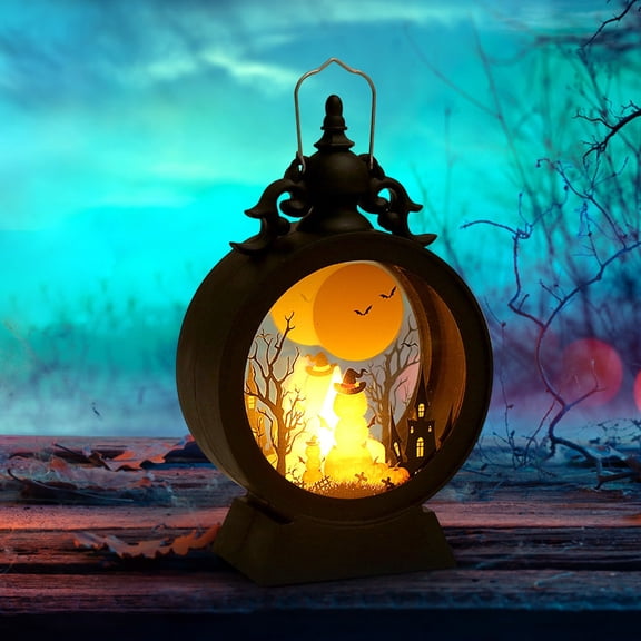 Halloween Spooky Scene Lighted With Witch House Vintage Style Tabletop Decoration For Halloween Party Home Decor C