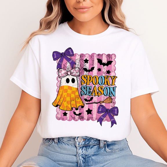 Halloween "Spooky Season" Ghost T-Shirt – Cute Candy Corn Ghost Graphic Tee, Unisex Casual Crew Neck