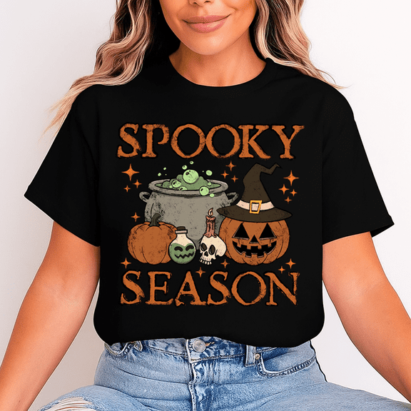 Halloween "Spooky Season" Pumpkin T-Shirt – Cauldron, Jack-O’-Lantern & Witch Hat Graphic Tee, Unisex