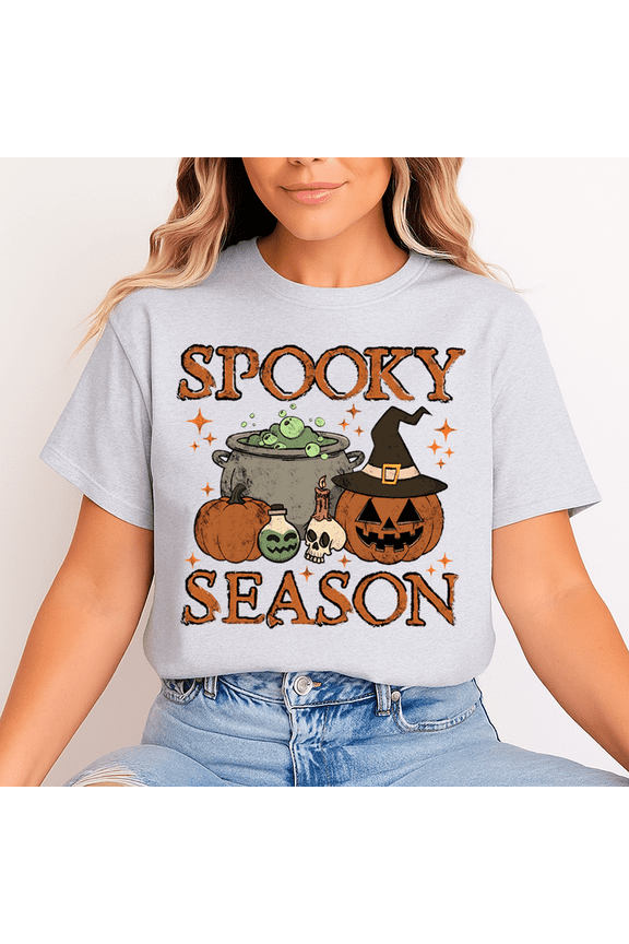 Halloween "Spooky Season" Pumpkin T-Shirt – Cauldron, Jack-O’-Lantern & Witch Hat Graphic Tee, Unisex