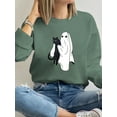 thumbnail image 1 of Halloween Spooky Season Sweatshirt Women: Cute Black Cat Ghost Sweatshirts Fall Holiday, 1 of 4
