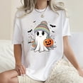 thumbnail image 1 of Halloween Spooky Season Tshirt Ghost Print Short Sleeve Shirt for Women, 1 of 4