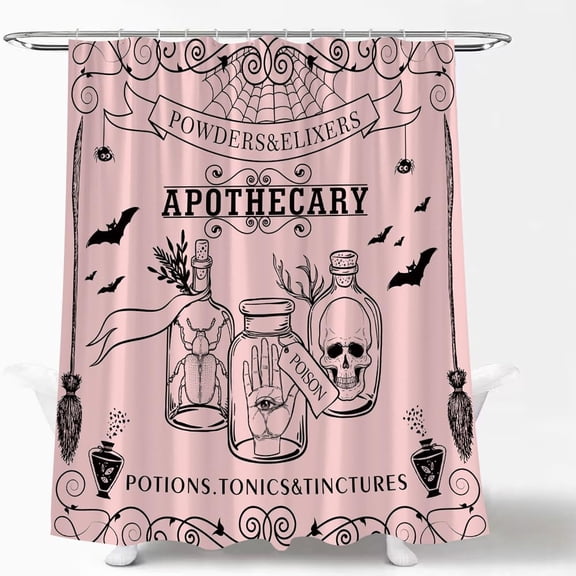 Halloween Spooky Shower Curtain Black Alchemy Magic World Witch Pumpkin Witchcraft Horror Skull Spooky Ghosts Watercolor Boho for Girls Boys Bathroom Curtain Set Hook