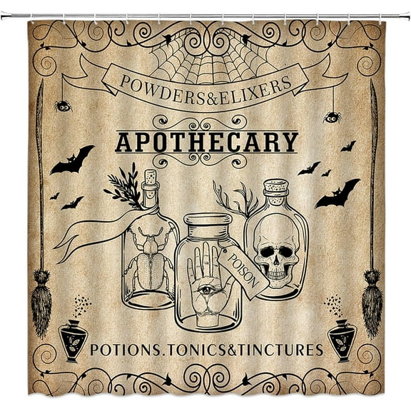 Halloween Spooky Shower Curtain Black Alchemy Magic World Witch Pumpkin Witchcraft Horror Skull Spooky Ghosts Watercolor Boho for Girls Boys Bathroom Curtain Set  Hook