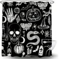 thumbnail image 1 of Halloween Spooky Shower Curtain Black Alchemy Magic World Witch Pumpkin Witchcraft Horror Skull Spooky Ghosts Watercolor Boho for Girls Boys Bathroom Curtain Set 72"WX72"H with Hook, 1 of 4
