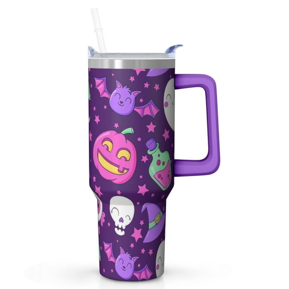 Halloween Spooky Skeleton Bat 40 Oz Tumbler with Handle and Straw, Stainless Steel Cup, Holiday Gift Mug