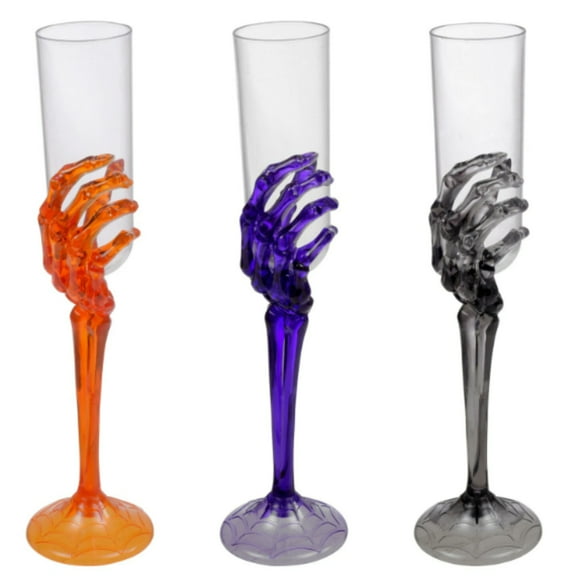 Halloween Spooky Skeleton Hand Plastic Goblets 3x6x3 Inches Skeletal Glassware for Drinks and Beverages Perfect for Halloween Parties and Halloween-Themed Homes Pack of 3