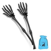 Halloween Spooky Skeleton Salad Black Tongs, 12.875-in Plastic Tong Eerie Haunted House Party Prop Decor Supplies Creepy Tableware Home Office Serving Utensils Decoration Set of 2 with EBK Bag