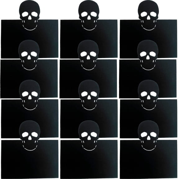Halloween Spooky Skull Place Cards Black Blank Place Cards Table Tent Cards Food Tent Labels, Seating Place Cards for Halloween Party Wedding Anniversary Table Decor, 25pcs