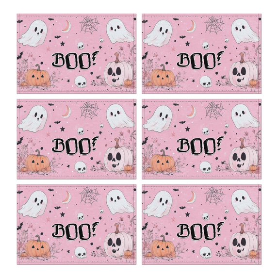 Halloween Spooky Trick Lantern Pumpkin Linen Placemats Set Of 4 12x18 Inch Halloween Table Mat Heat-Resistant Washable Durable Place Mat for Party Kitchen Dining Home Decor