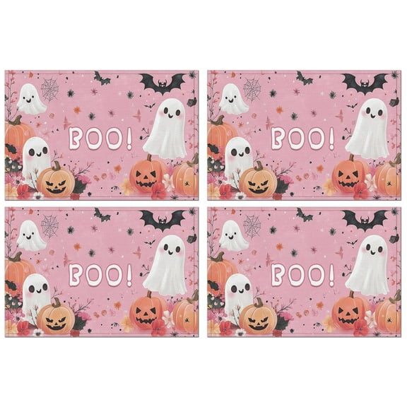 Halloween Spooky Trick Lantern Pumpkin Table Mats Set of 4 12x18in Inch Seasonal Fall Holiday Place Mats Durable No Slip Dining Table Mats for Party Kitchen Dining Decoration