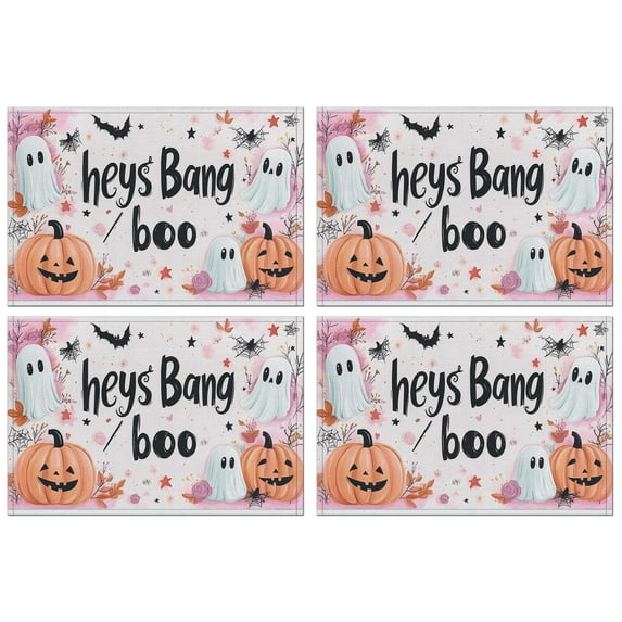 Halloween Spooky Trick Lantern Pumpkin Table Mats Set of 4 12x18in Inch Seasonal Fall Holiday Table Mat Durable No Slip Dining Table Mats for Party Kitchen Dining Decoration
