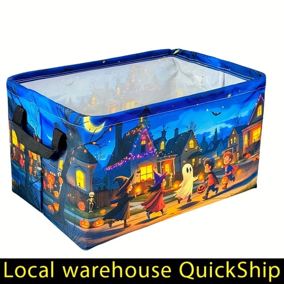 Halloween Spooky Witch Castle Storage Basket Fabric Kitchen Baskets Black Bat Ghost Pumpkin Open Home Storage Bins Boxes Foldable,Gift Basket Teacher Basket Book Basket,Halloween Basket,Spooky Basket