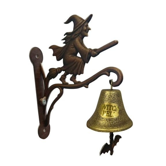 Halloween Spooky Witch Doorbell Hanging Ornaments, 3.94" Alloy Gothic Vintage Style Witch Door Bell Decorations, for Porch, Housewarmings, Wall, Garden, Cottage