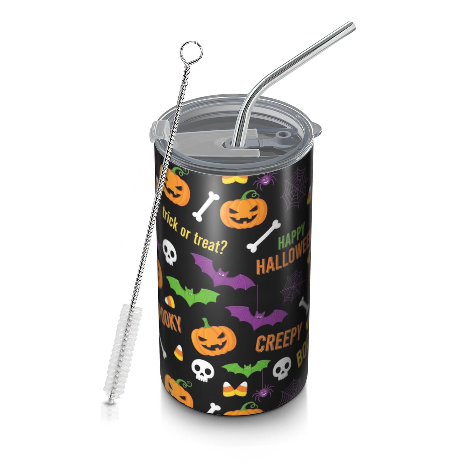Halloween Spooky Words and Icons Coffee Tumbler, Vacuum Insulated ...
