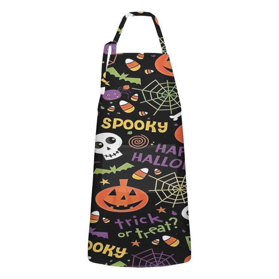 Halloween Spooky Words and Icons Apron-Garden Aprons for Women with Pockets-Cotton Linen Waterproof Kitchen Cooking Gardening Aprons Adjustable for Kitchen,Cooking,BBQ and Salon 32"x27"
