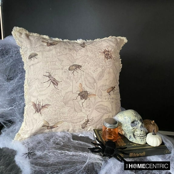 Halloween Spookys Throw Pillow covers Beige 24"x24" (60x60 cm) Cotton Printed, Insects, Bugs, Lace Pillowcase, Insects Modern Style - Crawling Terrors