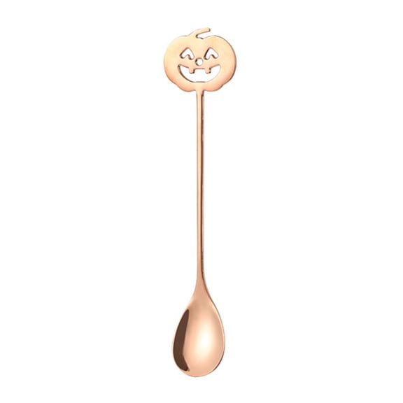 Halloween Spoon with Pumpkin Head Design, 5.9 Inch Stainless Steel Mixing Coffee Stirrer Spoon, Dessert Tea Sugar Spoon for Home Kitchen and Party Use, Seasonal Decor, Gold