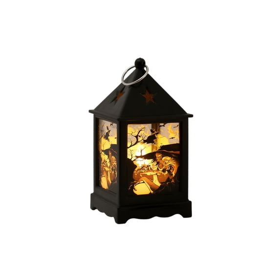 Halloween Square Portable Lantern 1 Pack Witch Pattern Decorative Wind Lantern for Indoor Outdoor Halloween Party Haunted House Decoration Spooky Holiday Desktop Ornament Hanging Decoration Gift