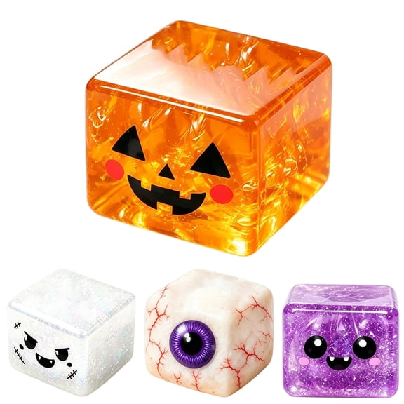 Halloween Square Squishies Stress Cube, Soft Fidget Cube with Luminous light Snowflakes, Squishies Slow Rising Stress Balls, Malt Sugar Filled Squeeze Square for Halloween Gifts, Silver