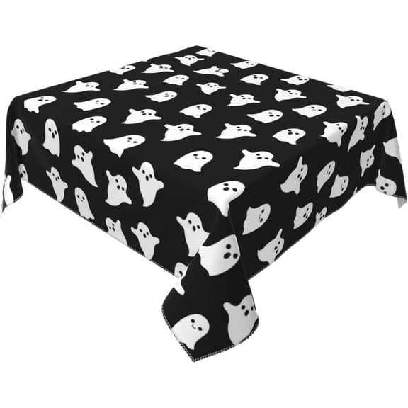 Halloween Square Tablecloths 54x54 Inches Black White Ghost Decorative Table Cloth Halloween Decoration Reusable Washable Square Table Cover for Party,Home Kitchen,Dining Room,Outdoor Patio