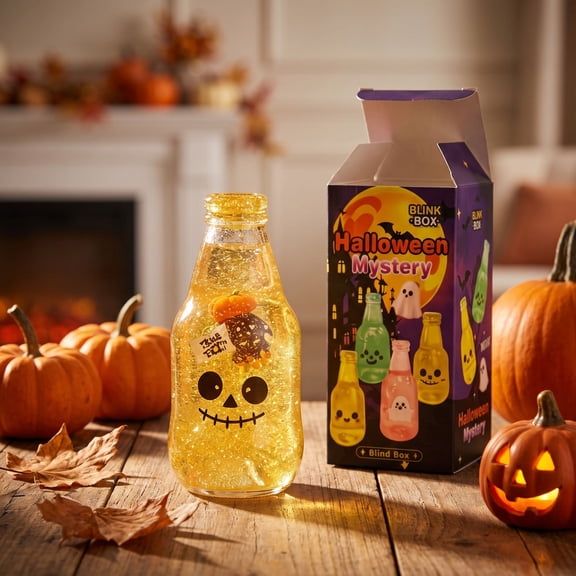 Halloween Squishy Bottle, Liquid Glitter Squeeze Toy, 3.94 in Slow Rebound Fidget Toy for Kids, Cute Party Favor Goodie Bag Filler for Classroom Rewards and Desk Play