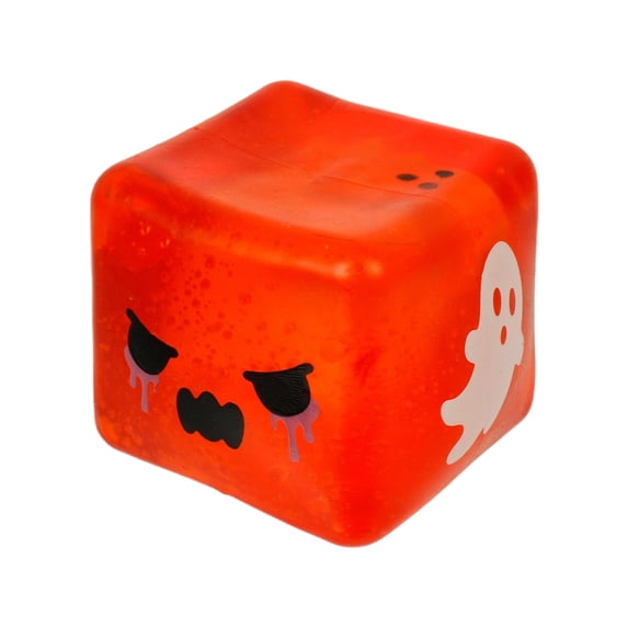 Halloween Squishy Cube with Floating Ghost Design and Soft Squeeze Material, 1-Pack, Red, for Relaxation, Squeeze Toy
