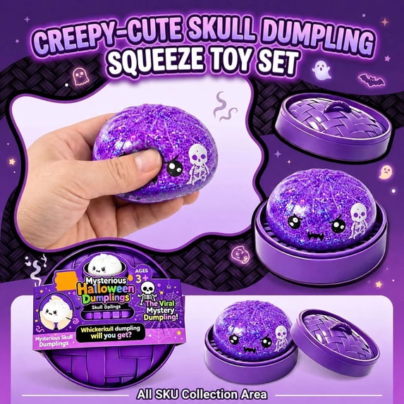 Halloween Squishy Dumpling Squishy Stress Relief Toy, Skull Slow Rising Fidget Toys with Steamer Basket 3.35 Inches